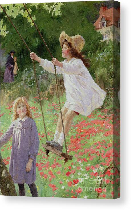 The Swing (oil On Board) Canvas Print featuring the painting The Swing by Percy Tarrant