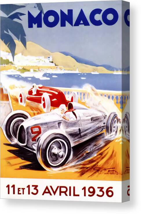 F1 Canvas Print featuring the digital art 1936 F1 Monaco Grand Prix by Georgia Clare