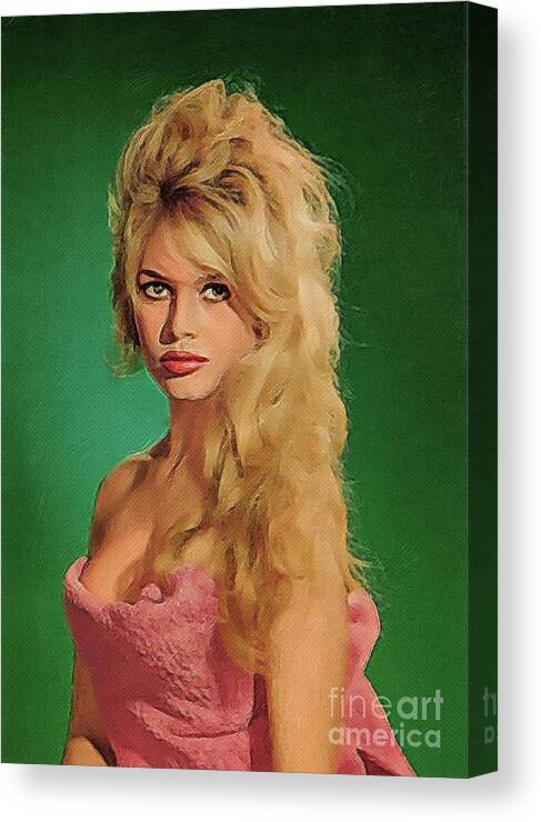 Hollywood Canvas Print featuring the painting Brigitte Bardot, Vintage Actress #2 by Esoterica Art Agency