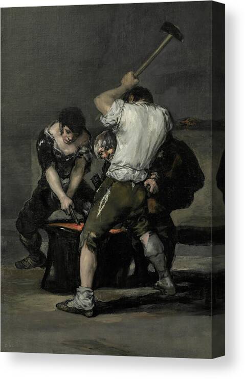 Francisco Goya Canvas Print featuring the painting The Forge, from 1815-1820 by Francisco Goya