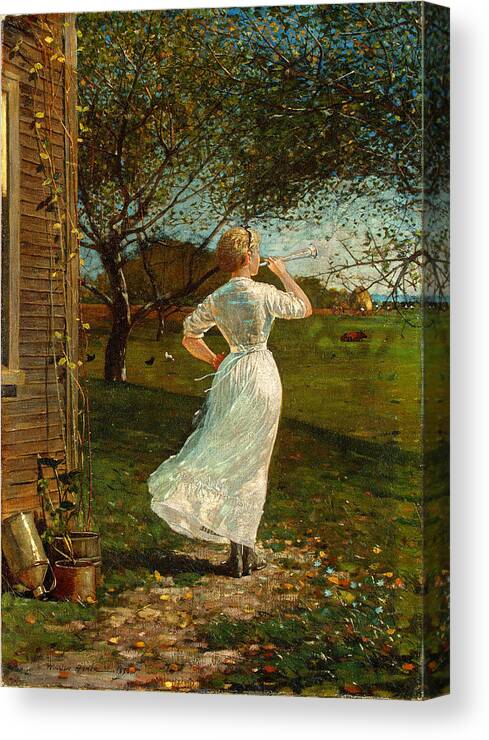 Winslow Homer Canvas Print featuring the painting The Dinner Horn #3 by Winslow Homer
