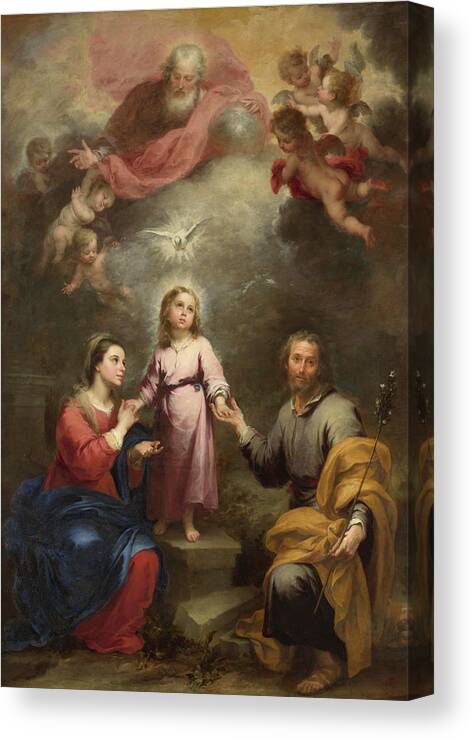 Christian Canvas Print featuring the painting The Heavenly and Earthly Trinities by Bartolome Esteban Murillo