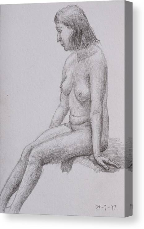 Nude Canvas Print featuring the drawing Nude study #36 by Masami Iida