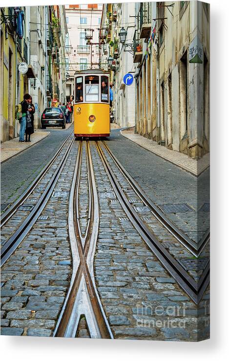 Bica Canvas Print featuring the photograph Bica Funicular, Lisbon, Portugal #4 by Karol Kozlowski