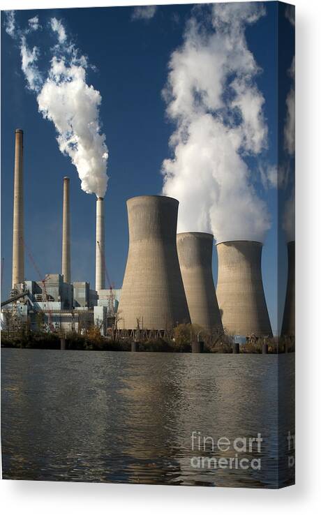 Tower Canvas Print featuring the photograph Three cooling towers at a power plant. #5 by Anthony Totah