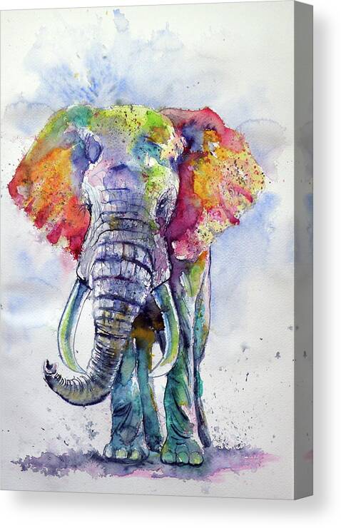 Elephant Canvas Print featuring the painting Colorful elephant #7 by Kovacs Anna Brigitta