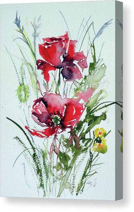 Poppy Canvas Print featuring the painting Poppies #8 by Kovacs Anna Brigitta
