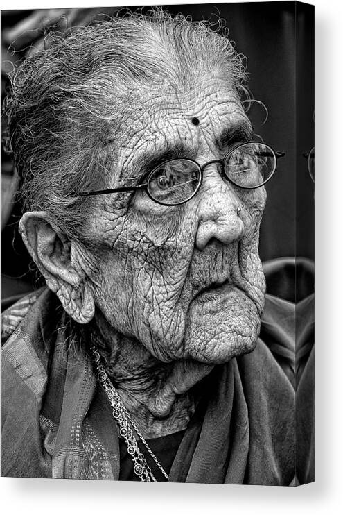 Elderly Hindu Woman Canvas Print featuring the photograph 96 Year Old Indian Woman India Day Parade NYC 2011 2 by Robert Ullmann