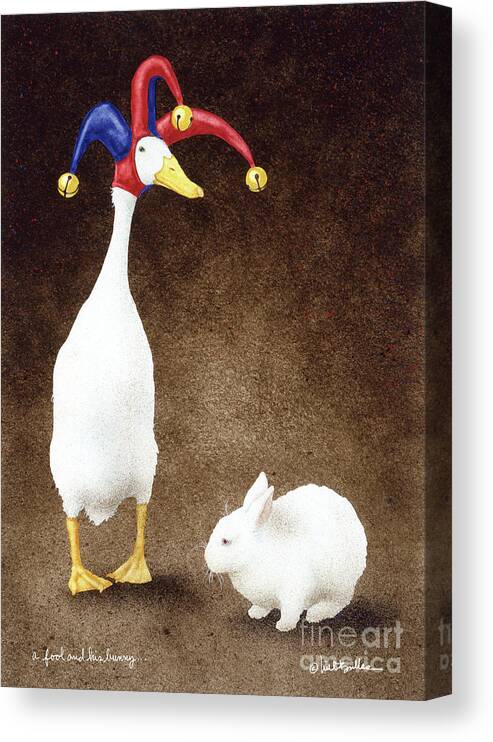 Will Bullas Canvas Print featuring the painting A Fool And His Bunny... by Will Bullas