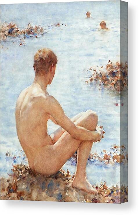 Holiday Canvas Print featuring the painting A Holiday by Henry Scott Tuke