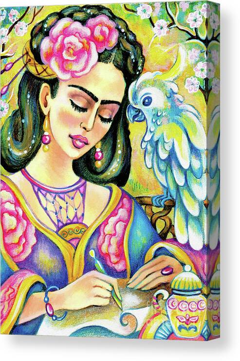 Woman And Parrot Canvas Print featuring the painting A Letter to Far Away by Eva Campbell