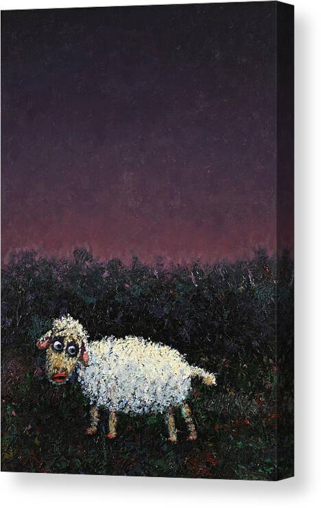 Sheep Canvas Print featuring the painting A sheep in the dark by James W Johnson
