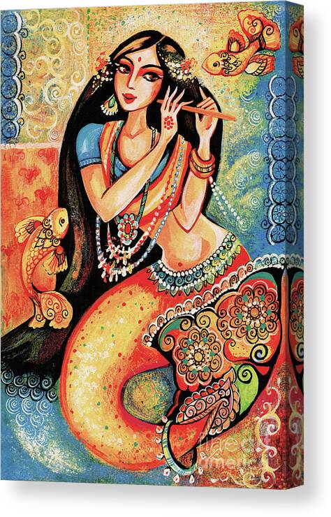 Sea Goddess Canvas Print featuring the painting Aanandinii and the Fishes by Eva Campbell