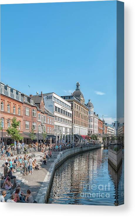 Aarhus Canvas Print featuring the photograph Aarhus Summertime Canal Scene by Antony McAulay