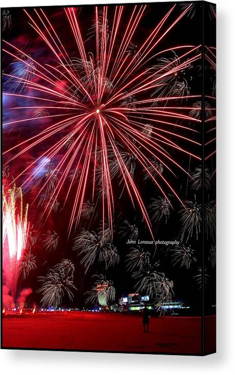 Fireworks Canvas Print featuring the photograph AC Fireworks by John Loreaux