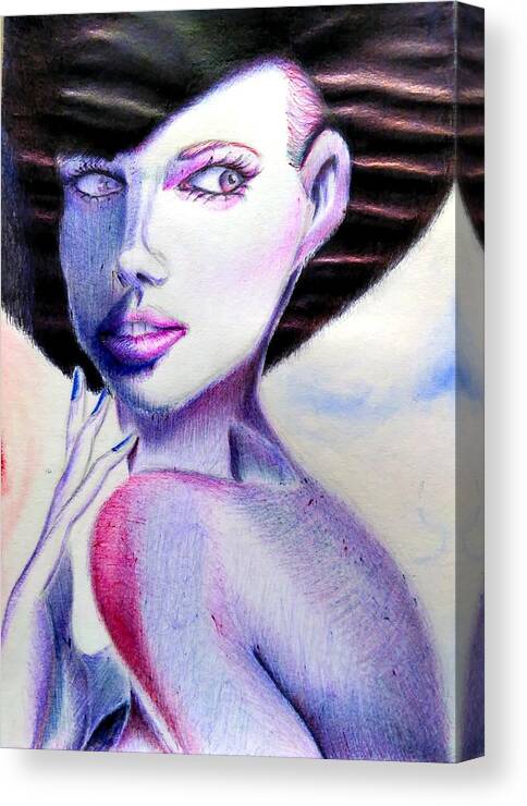 Black Art Canvas Print featuring the drawing Adriana W. by Donald C-Note Hooker