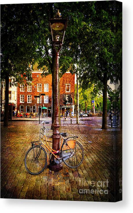 Amsterdam Canvas Print featuring the photograph Amsterdam Orange Bicycle by Craig J Satterlee