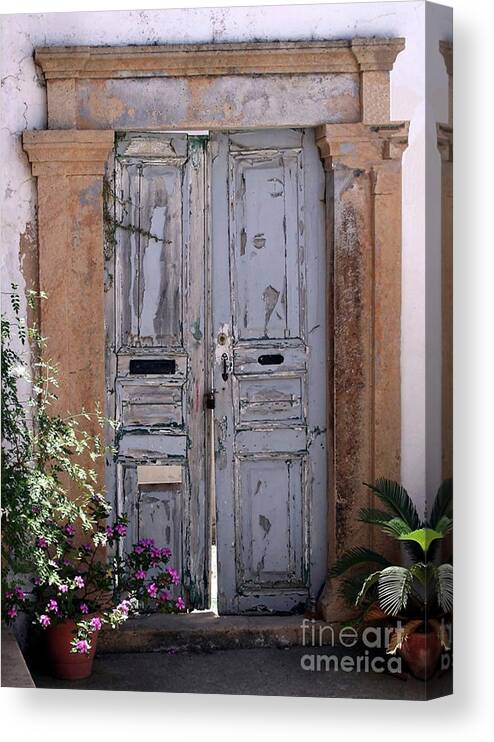 Door Canvas Print featuring the photograph Ancient Garden Doors in Greece by Sabrina L Ryan
