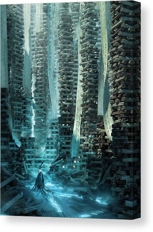 Landscape Canvas Print featuring the digital art Ancient Library V1 by Te Hu