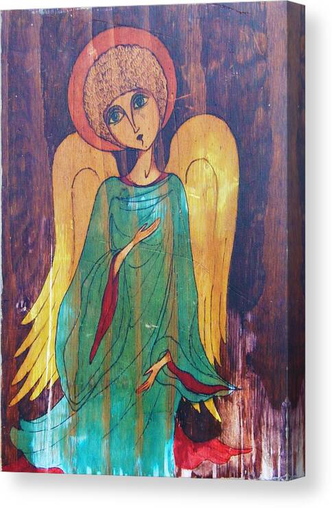Original Art Canvas Print featuring the greeting card Angel by Rae Chichilnitsky