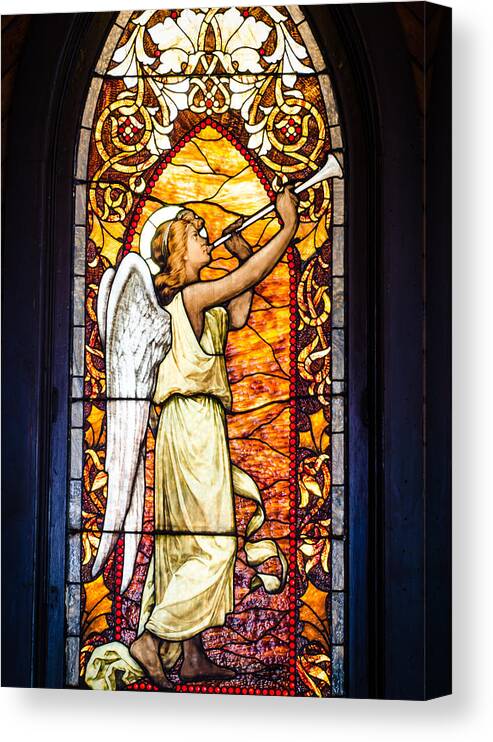 Stained Glass Canvas Print featuring the photograph Angel in glass by Tom Potter