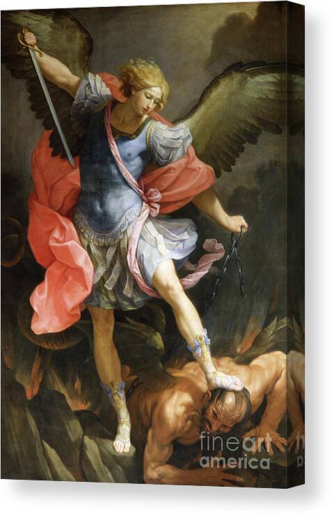St Canvas Print featuring the painting Archangel Michael Defeating Satan by Guido Reni