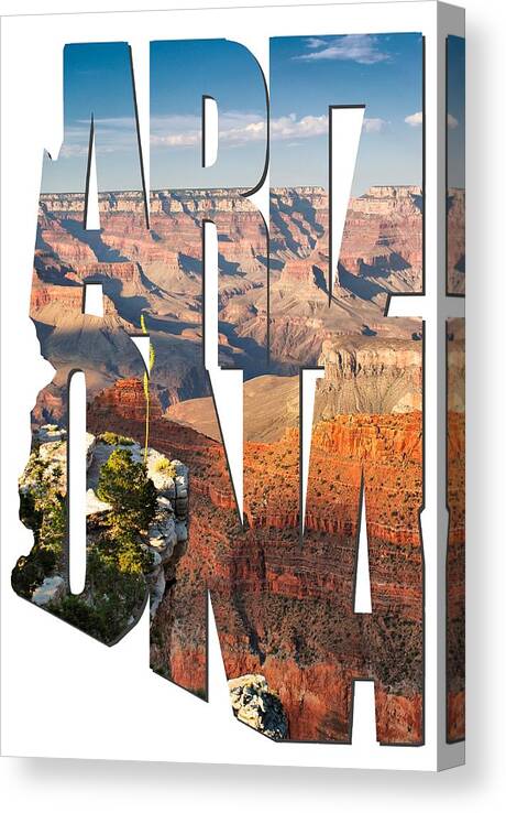 Arizona Canvas Print featuring the photograph Arizona Typography - Grand Canyon At Sunset by Gregory Ballos