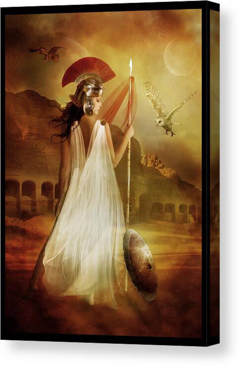 Woman Red Canvas Print featuring the digital art Athena by Karen Howarth