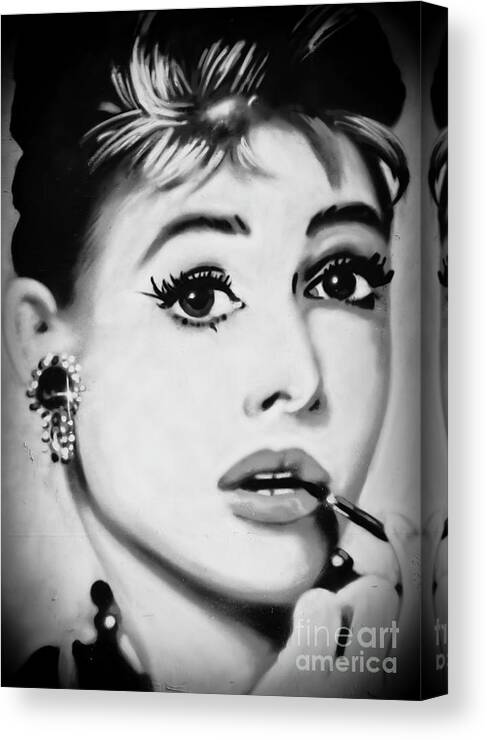 Actress Woman Canvas Print featuring the photograph Audrey Hepburn mural by Yurix Sardinelly