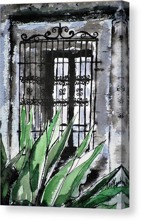 Watercolour Canvas Print featuring the painting Bahia Window by Neva Rossi