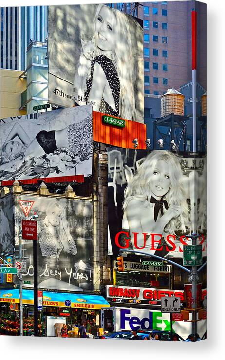 Brigitte Bardot Canvas Print featuring the photograph Bardot at Times Square by Gwyn Newcombe
