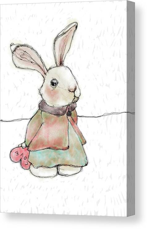 Bunny Canvas Print featuring the digital art Bashful Bunny by AnneMarie Welsh