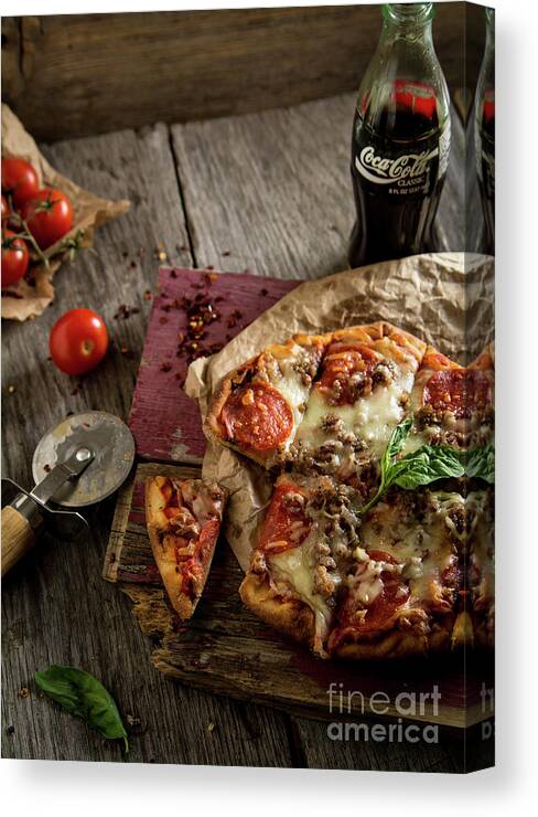 Pizza Canvas Print featuring the photograph Basil and Mozzarella by Deborah Klubertanz