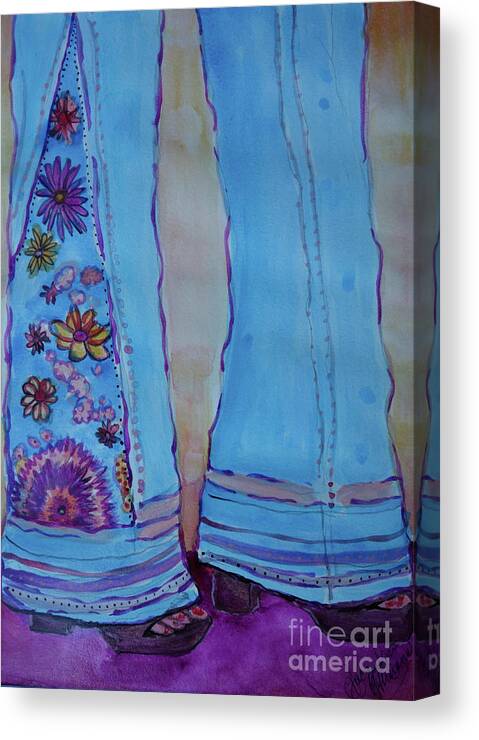 Embroidered Bell Bottoms Canvas Print featuring the painting Bell Bottoms by Jacqueline Athmann