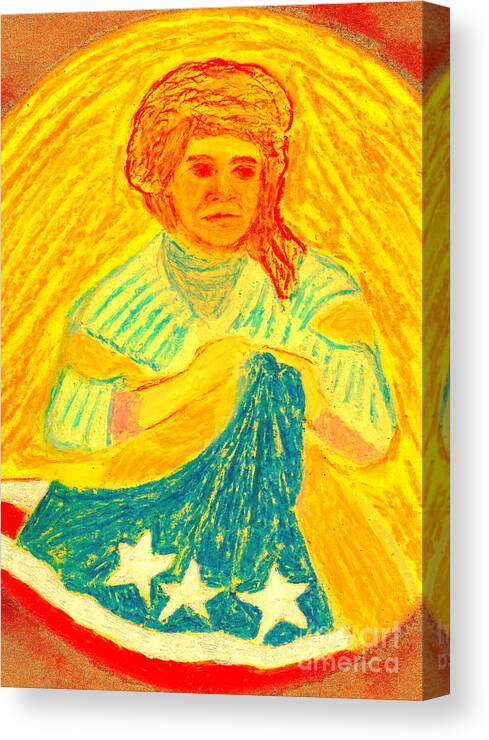 Betsy Ross Canvas Print featuring the painting Betsy Ross Flag Myth or Reality by Richard W Linford