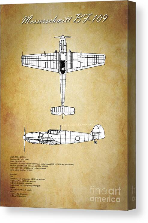Bf109 Canvas Print featuring the digital art Bf-109 by Airpower Art