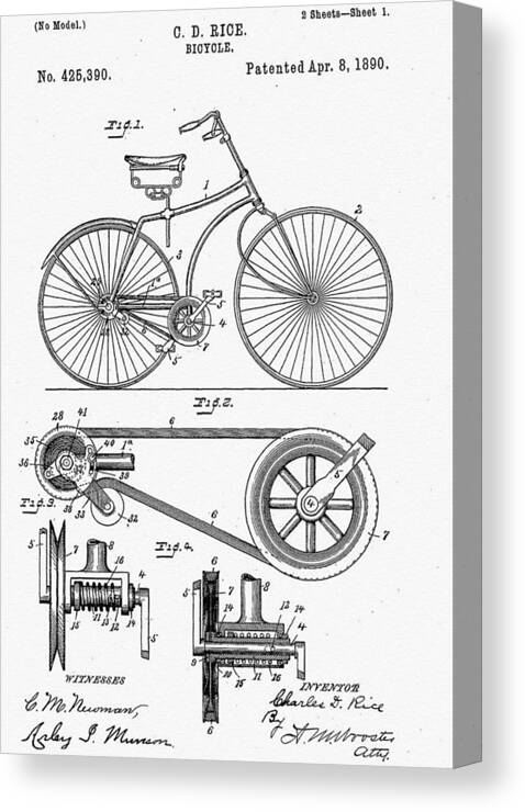 Bicycle Patent 1890 Canvas Print featuring the digital art Bicycle Patent 1890 by Bill Cannon