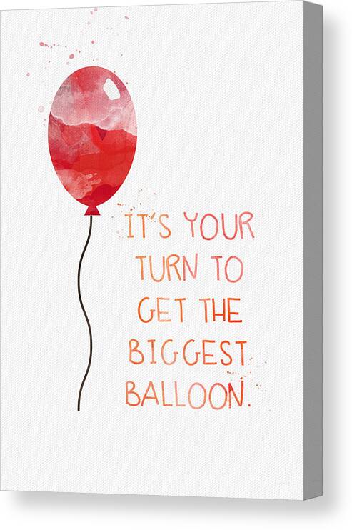 Birthday Canvas Print featuring the mixed media Biggest Balloon- card by Linda Woods