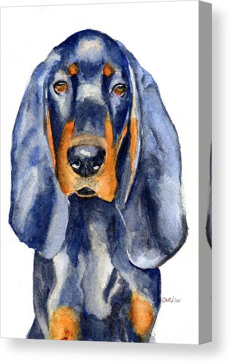 Dog Canvas Print featuring the painting Black and Tan Coonhound Dog by Carlin Blahnik CarlinArtWatercolor