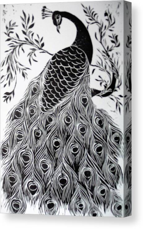 Black And White Peacock Canvas Print Canvas Art By Barbara Anna