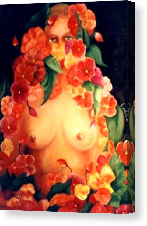 Beautiful Innocent Nude With Flowers Canvas Print featuring the painting Blooms by Jordana Sands