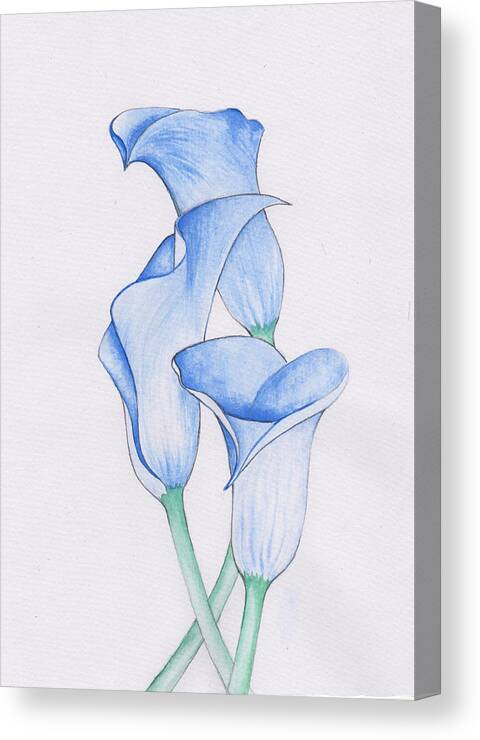 Calla Canvas Print featuring the painting Blue Calla by Mariana Goia