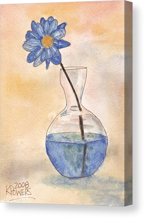 Flower Canvas Print featuring the painting Blue Flower and Glass Vase Sketch by Ken Powers