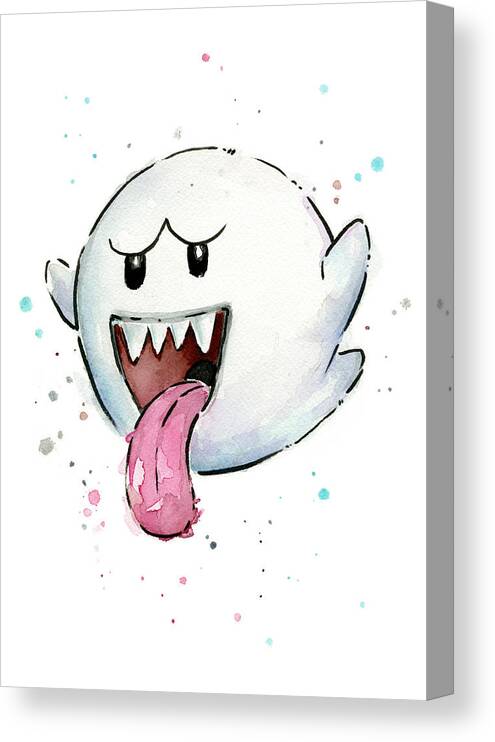 Watercolor Canvas Print featuring the painting Boo Ghost Watercolor by Olga Shvartsur