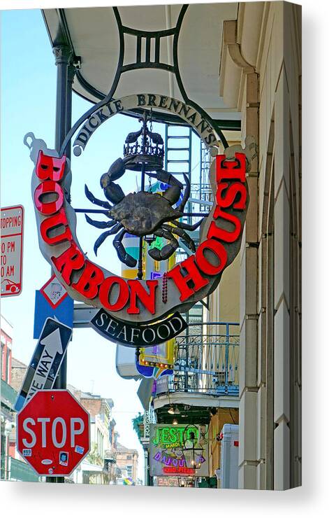 Bourbon House Canvas Print featuring the photograph Bourbon House Signage by Robert Meyers-Lussier