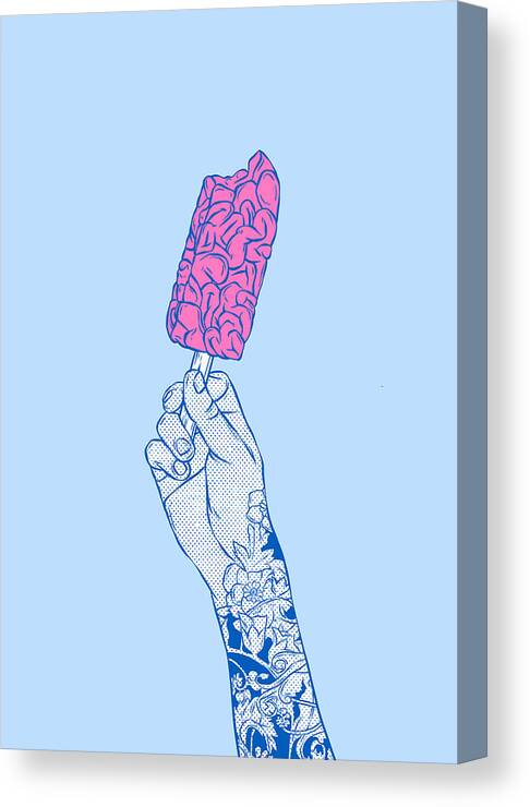Zombie Canvas Print featuring the digital art Brain ice cream mmmmm by Evgenia Chuvardina