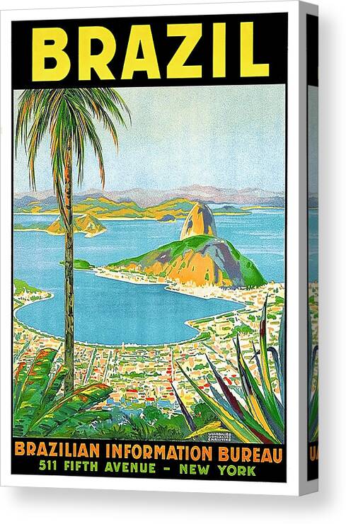 Brazil Canvas Print featuring the painting Brazil, view on harbor by Long Shot