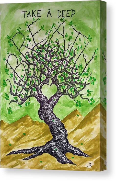 Love Canvas Print featuring the drawing Breathe Love Tree by Aaron Bombalicki