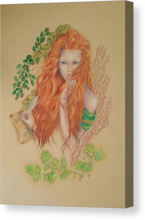 Brigit Canvas Print featuring the drawing Brigit Celtic Goddess Red hair girl by Fabiola Bonghi