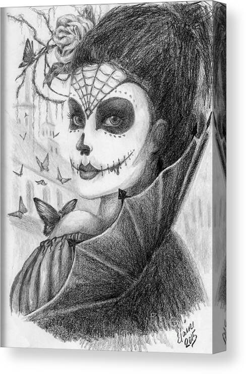 Skull Portrait Canvas Print featuring the drawing Brigitte by Elaine Berger